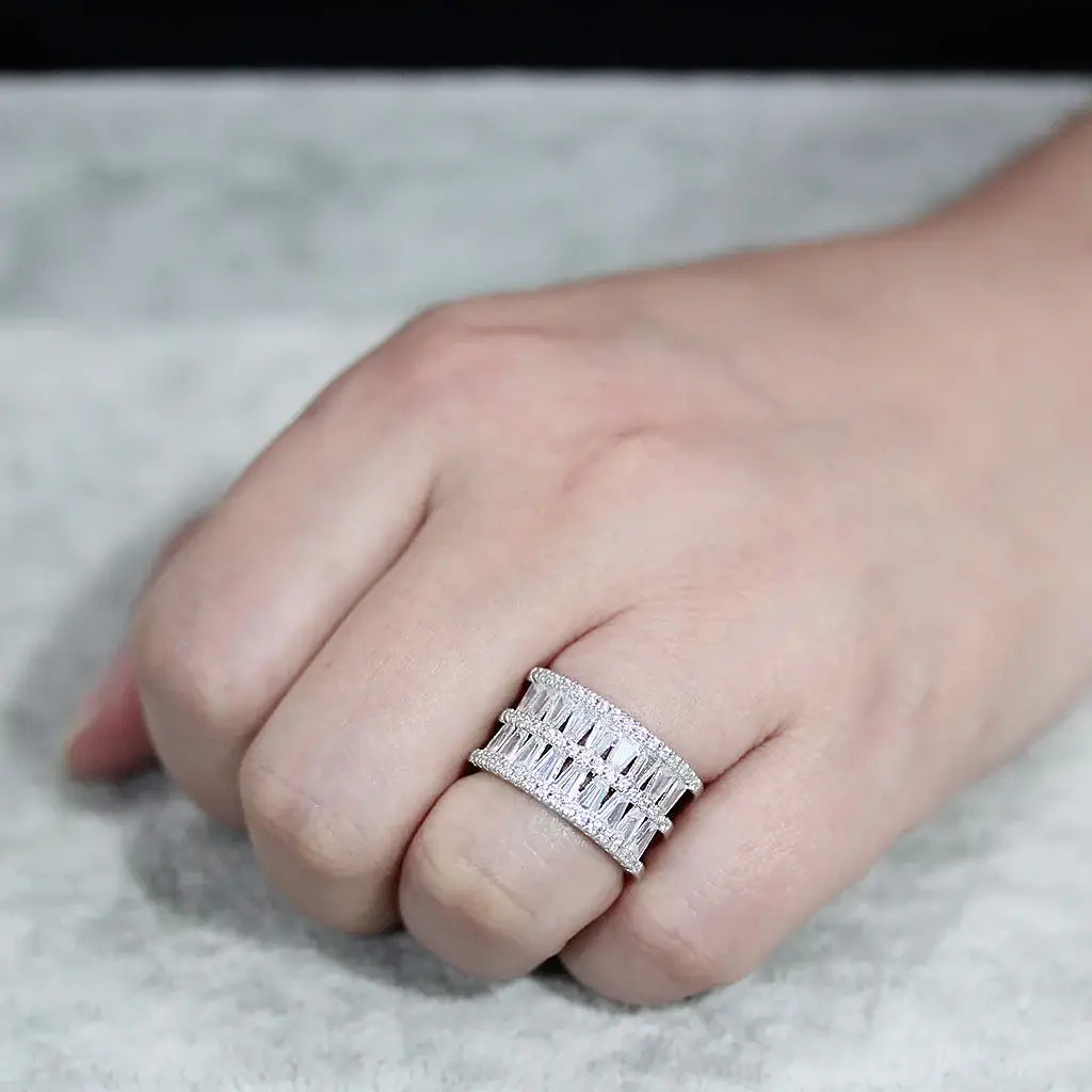 3W1606 - Rhodium Brass Ring with AAA Grade CZ in Clear - Alamode - Flyclothing LLC