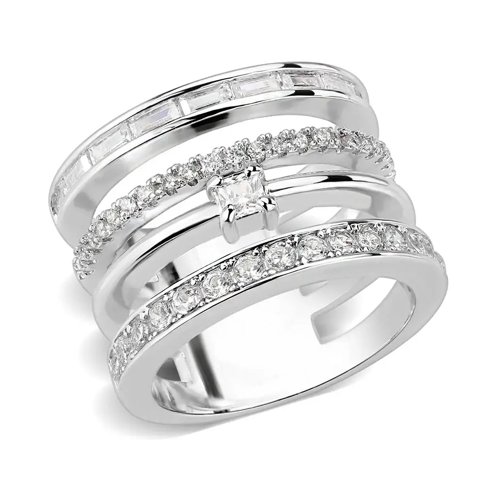 3W1607 - Rhodium Brass Ring with AAA Grade CZ in Clear - Alamode - Flyclothing LLC