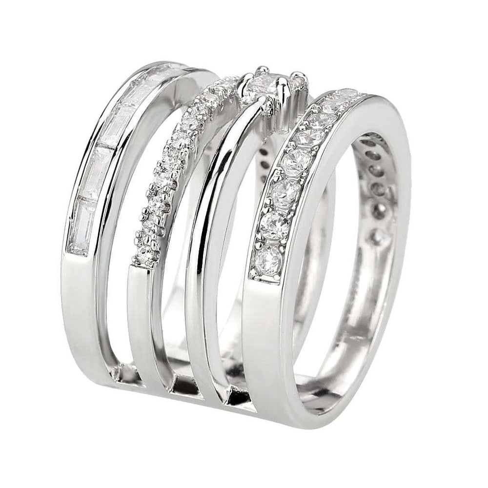 3W1607 - Rhodium Brass Ring with AAA Grade CZ in Clear - Alamode - Flyclothing LLC