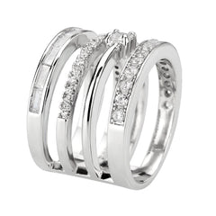 3W1607 - Rhodium Brass Ring with AAA Grade CZ in Clear