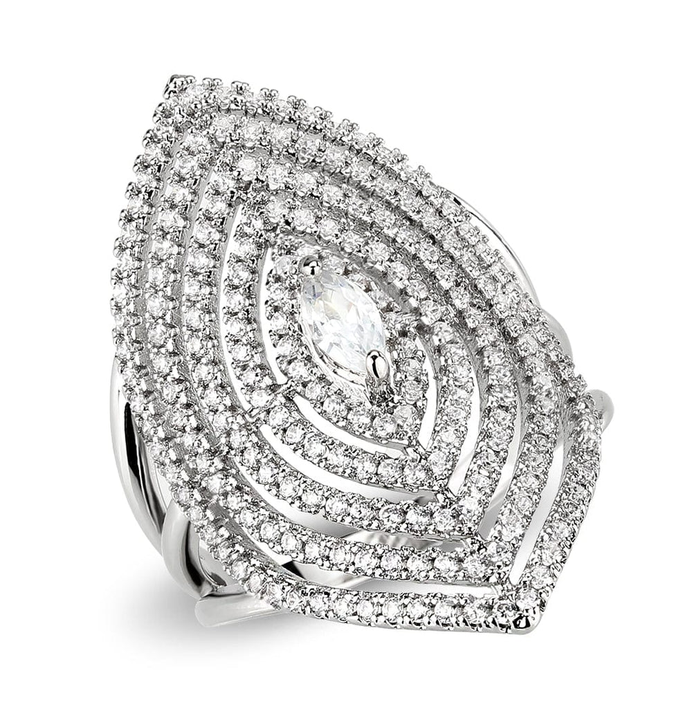 3W1608 - Rhodium Brass Ring with AAA Grade CZ in Clear - Alamode
