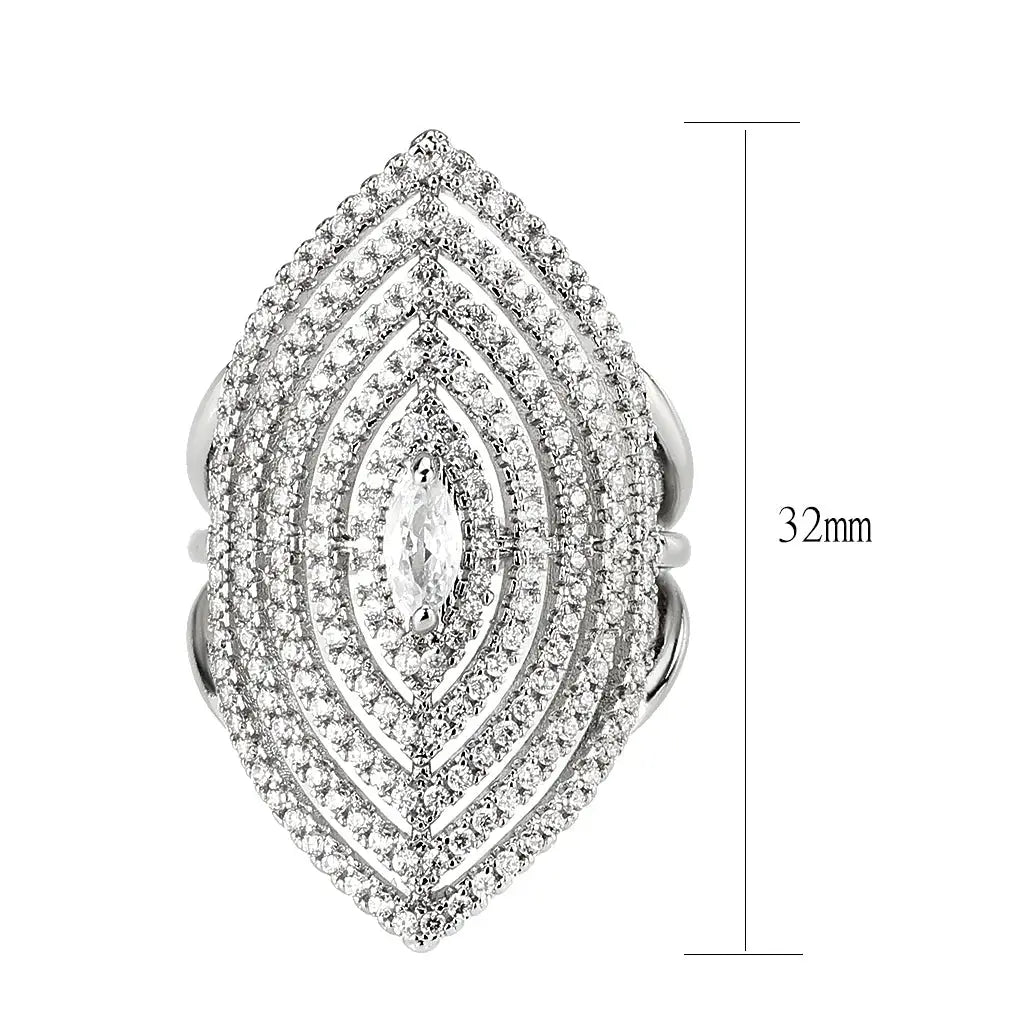 3W1608 - Rhodium Brass Ring with AAA Grade CZ in Clear - Alamode - Flyclothing LLC