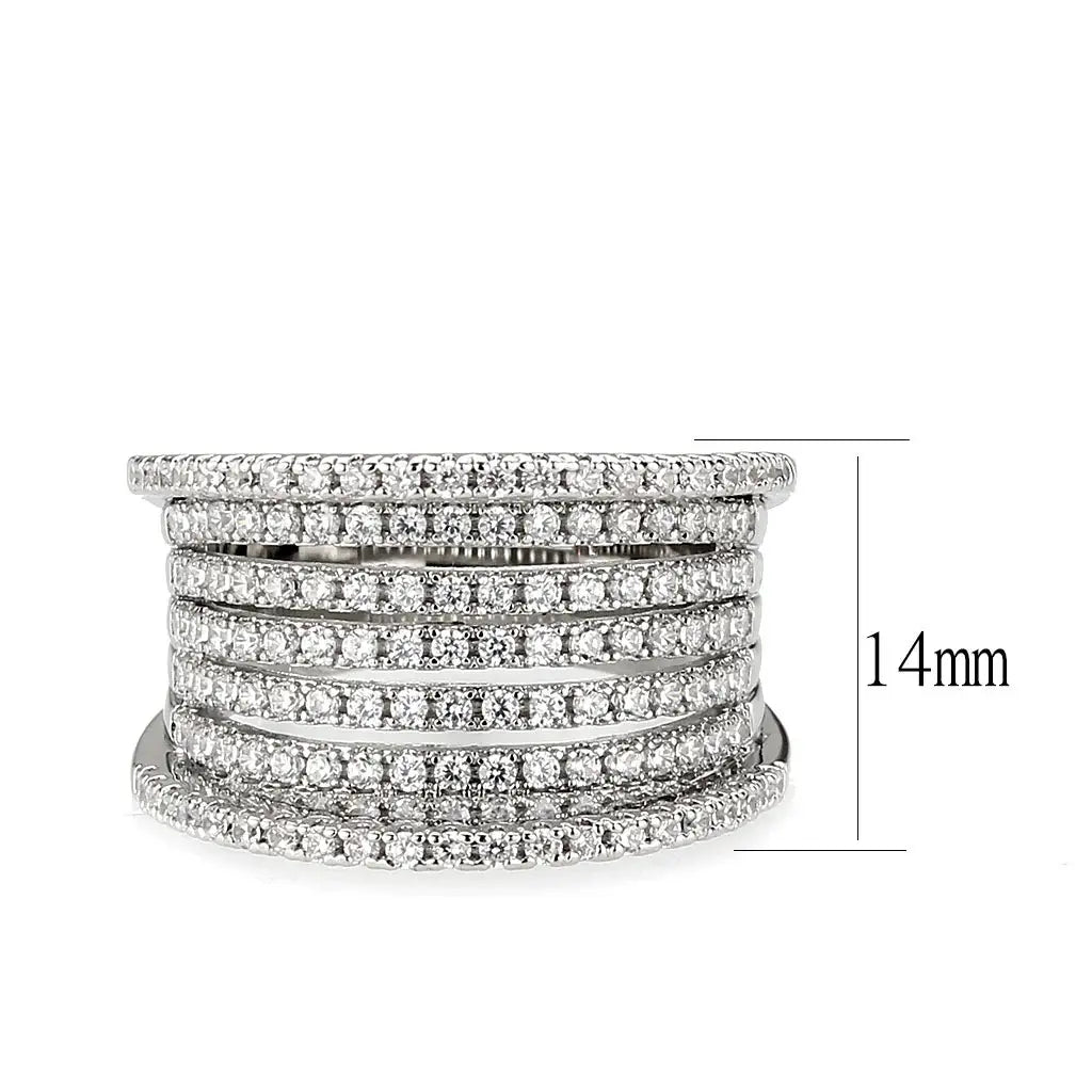 3W1609 - Rhodium Brass Ring with AAA Grade CZ in Clear - Alamode - Flyclothing LLC