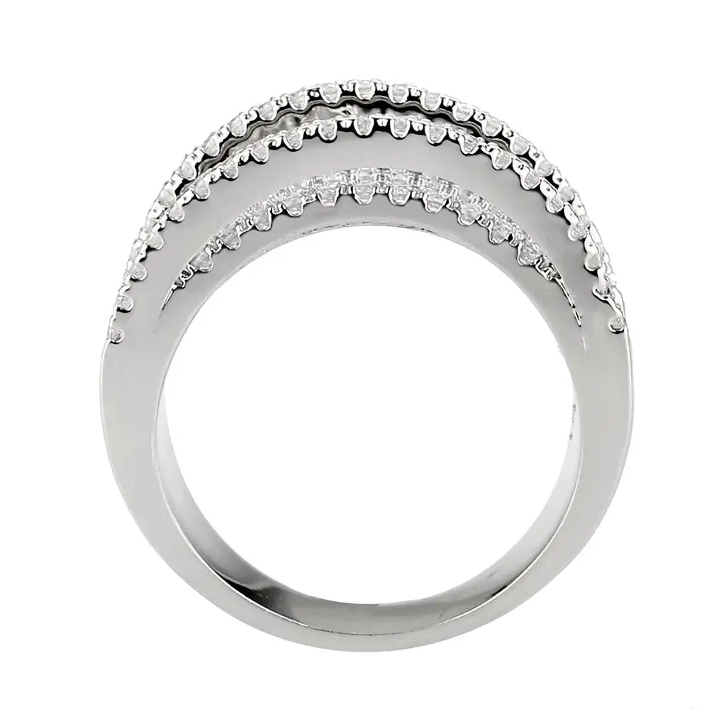 3W1609 - Rhodium Brass Ring with AAA Grade CZ in Clear - Alamode - Flyclothing LLC
