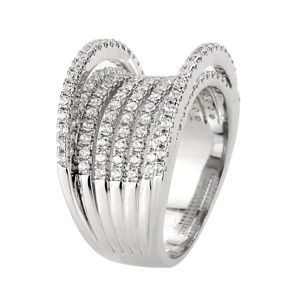 3W1609 - Rhodium Brass Ring with AAA Grade CZ in Clear - Alamode - Flyclothing LLC