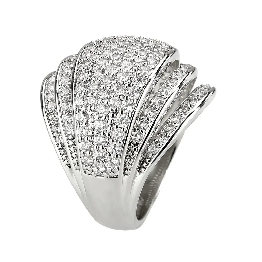 3W1610 - Rhodium Brass Ring with AAA Grade CZ in Clear - Alamode - Flyclothing LLC