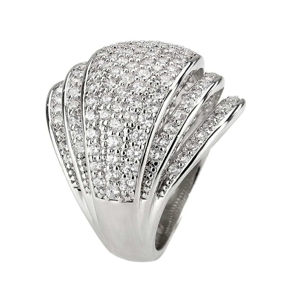 3W1610 - Rhodium Brass Ring with AAA Grade CZ in Clear - Alamode - Flyclothing LLC
