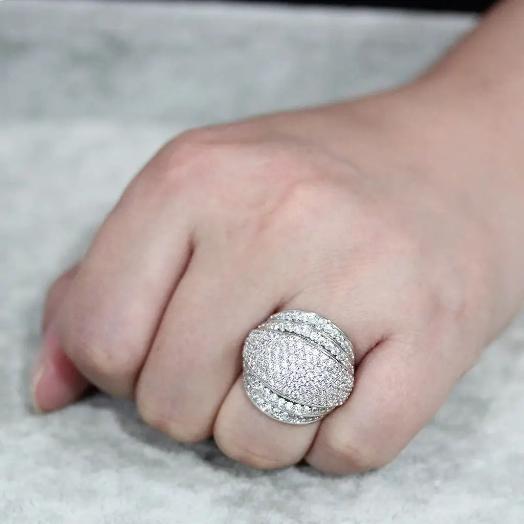 3W1610 - Rhodium Brass Ring with AAA Grade CZ in Clear - Alamode - Flyclothing LLC