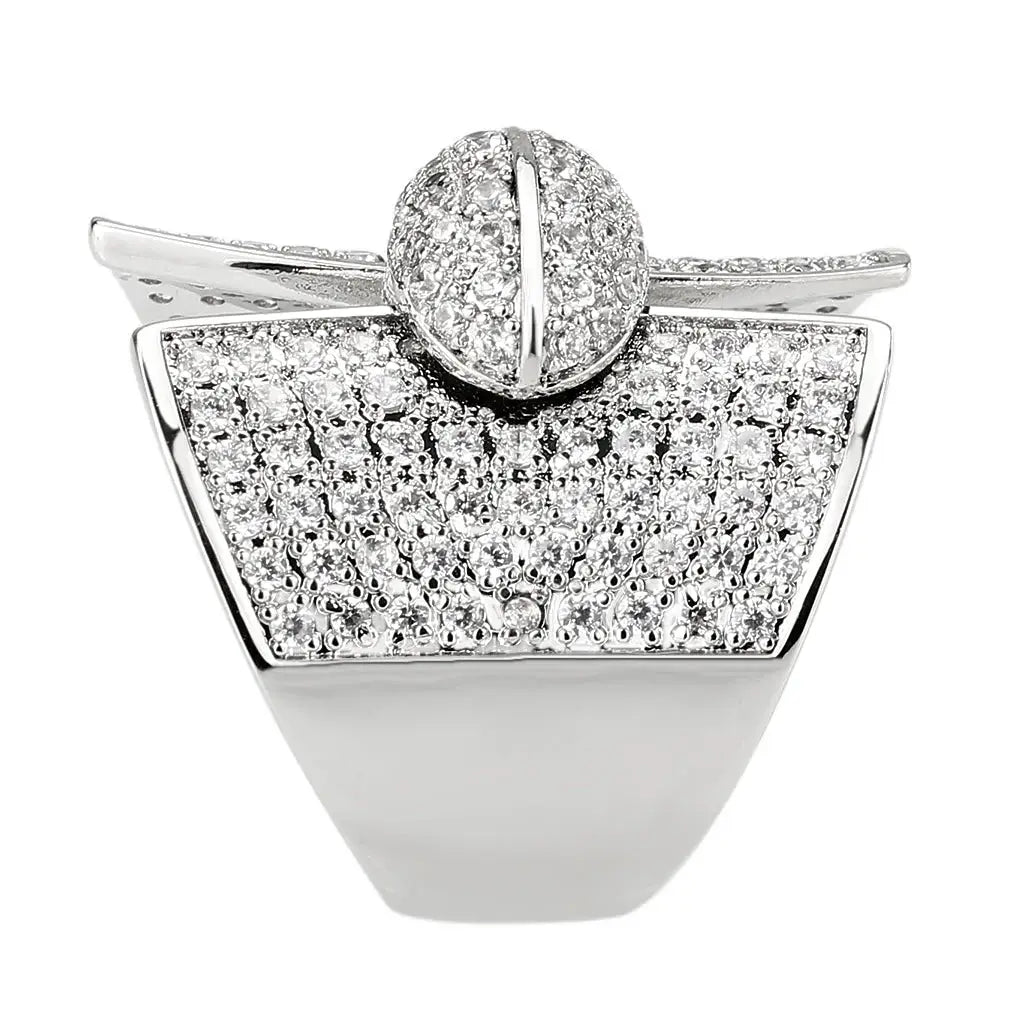 3W1611 - Rhodium Brass Ring with AAA Grade CZ in Clear - Alamode - Flyclothing LLC
