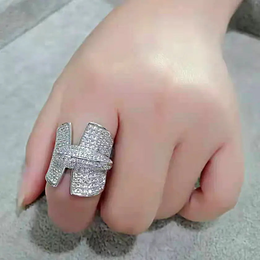 3W1611 - Rhodium Brass Ring with AAA Grade CZ in Clear - Alamode - Flyclothing LLC
