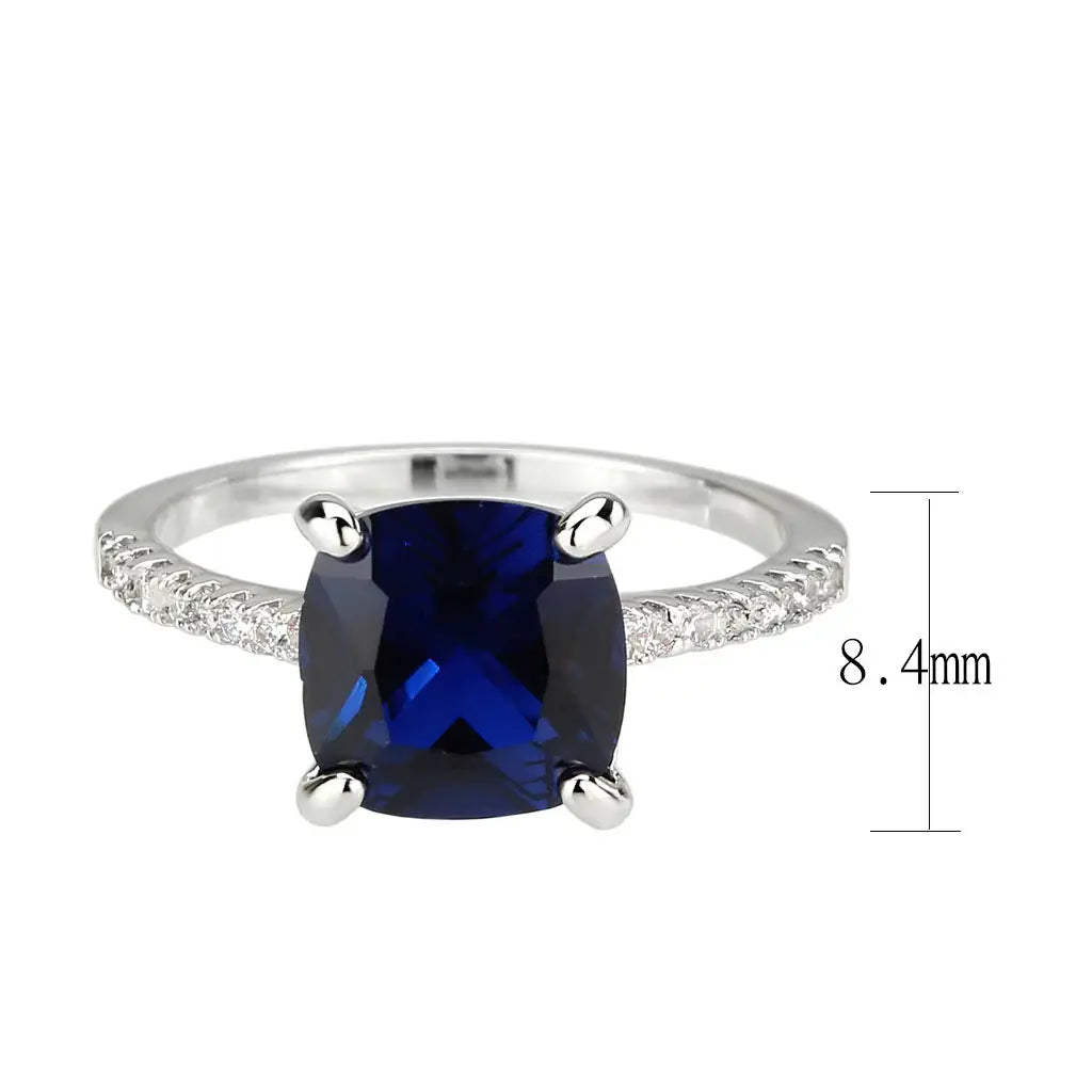 3W1612 - Rhodium Brass Ring with Semi-Precious in London Blue - Alamode - Flyclothing LLC
