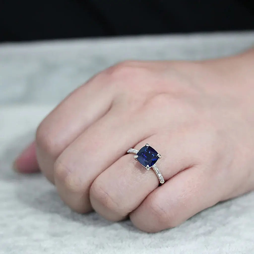 3W1612 - Rhodium Brass Ring with Semi-Precious in London Blue - Alamode - Flyclothing LLC