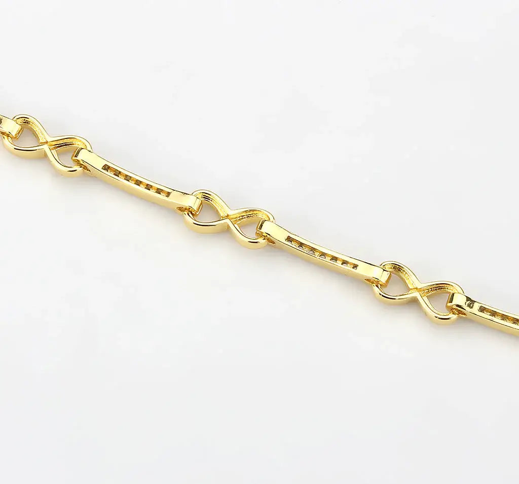 3W1629 - Flash Gold Brass Bracelet with AAA Grade CZ in Clear - Alamode - Flyclothing LLC