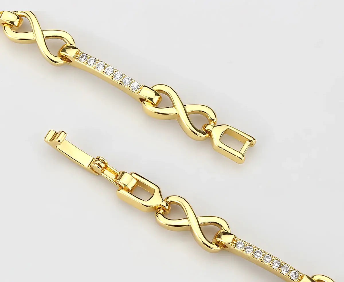 3W1629 - Flash Gold Brass Bracelet with AAA Grade CZ in Clear - Alamode - Flyclothing LLC
