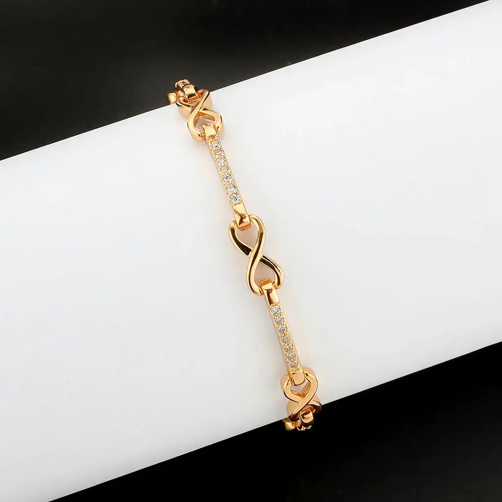 3W1630 - Flash Rose Gold Brass Bracelet with AAA Grade CZ in Clear - Alamode - Flyclothing LLC