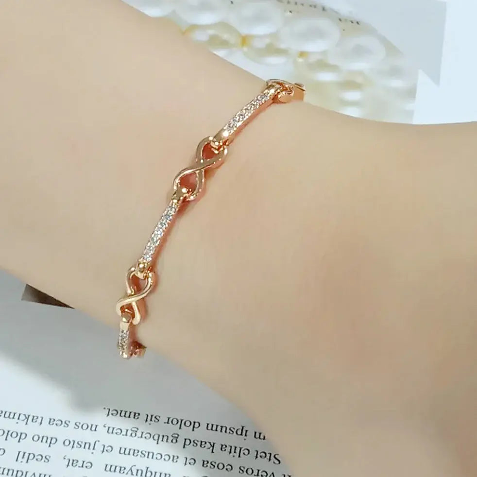 3W1630 - Flash Rose Gold Brass Bracelet with AAA Grade CZ in Clear - Alamode - Flyclothing LLC