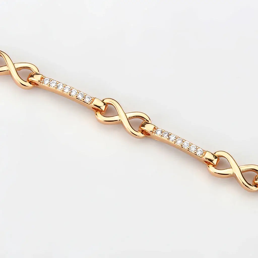 3W1630 - Flash Rose Gold Brass Bracelet with AAA Grade CZ in Clear - Alamode - Flyclothing LLC