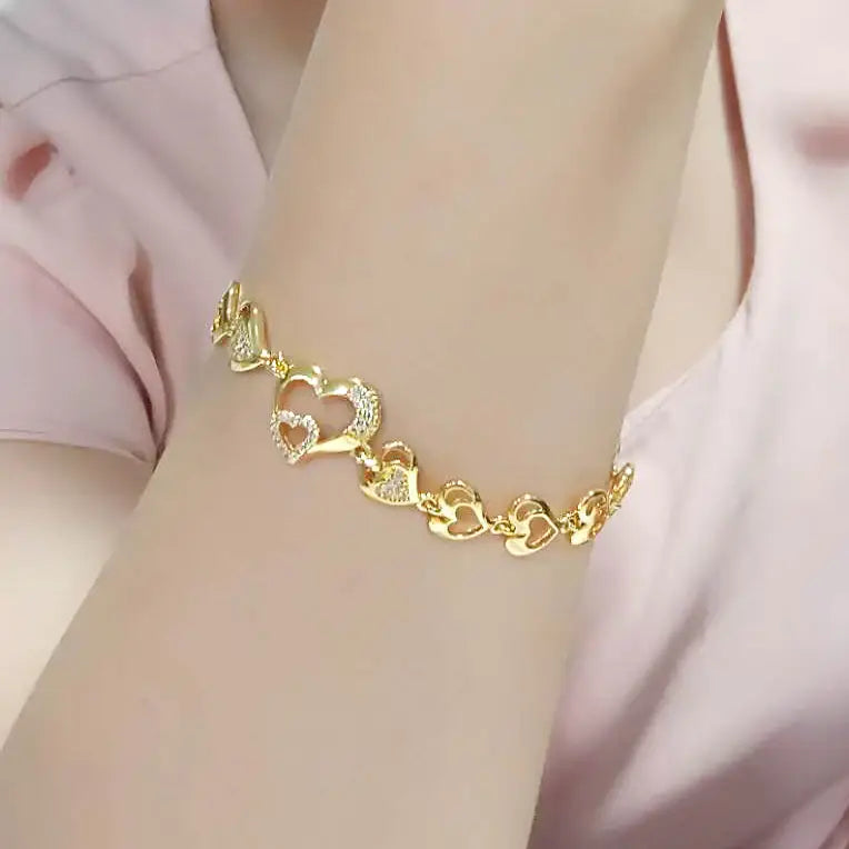3W1632 - Flash Gold Brass Bracelet with AAA Grade CZ in Clear - Alamode - Flyclothing LLC