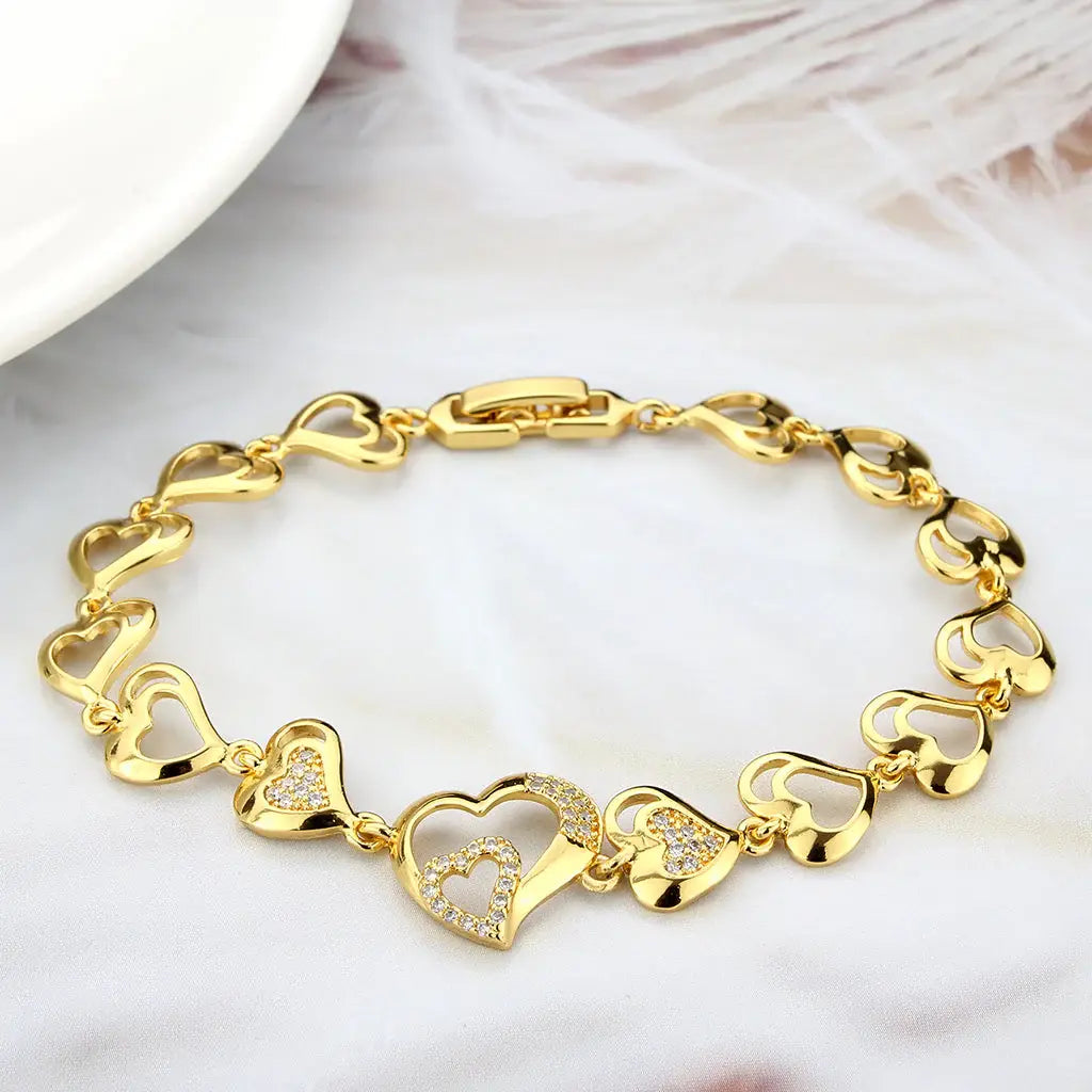3W1632 - Flash Gold Brass Bracelet with AAA Grade CZ in Clear - Alamode - Flyclothing LLC