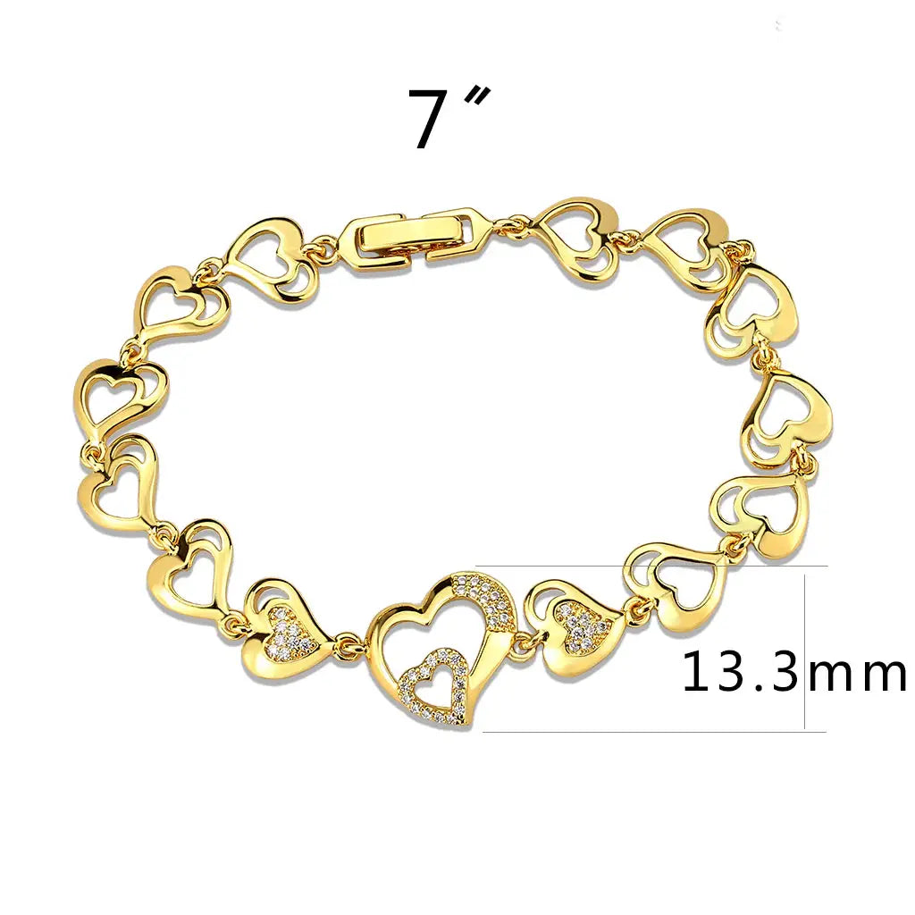 3W1632 - Flash Gold Brass Bracelet with AAA Grade CZ in Clear - Alamode - Flyclothing LLC