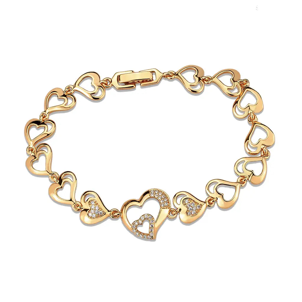 3W1633 - Flash Rose Gold Brass Bracelet with AAA Grade CZ in Clear - Alamode - Flyclothing LLC