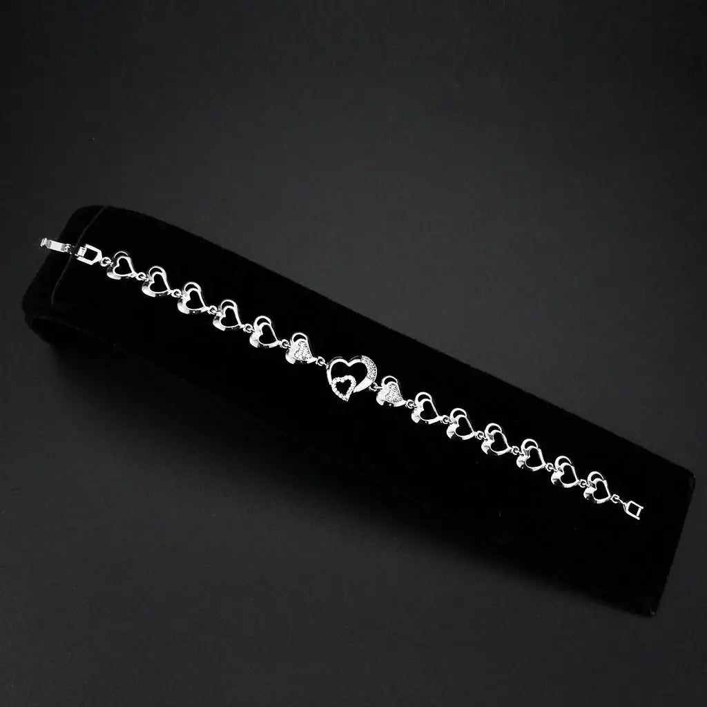 3W1634 - Rhodium Brass Bracelet with AAA Grade CZ in Clear - Alamode - Flyclothing LLC