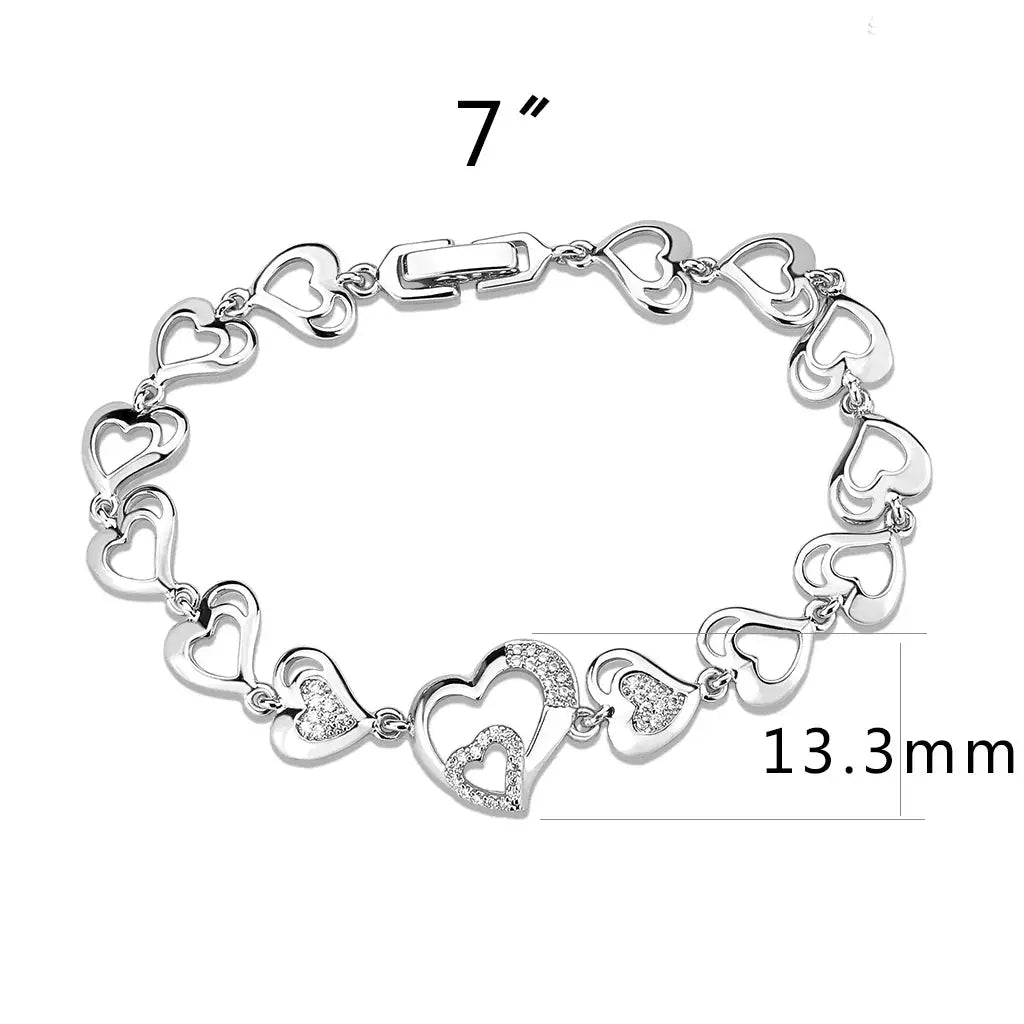 3W1634 - Rhodium Brass Bracelet with AAA Grade CZ in Clear - Alamode - Flyclothing LLC