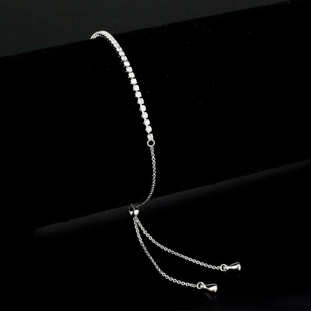 3W1637 - Rhodium Brass Bracelet with AAA Grade CZ in Clear - Alamode - Flyclothing LLC