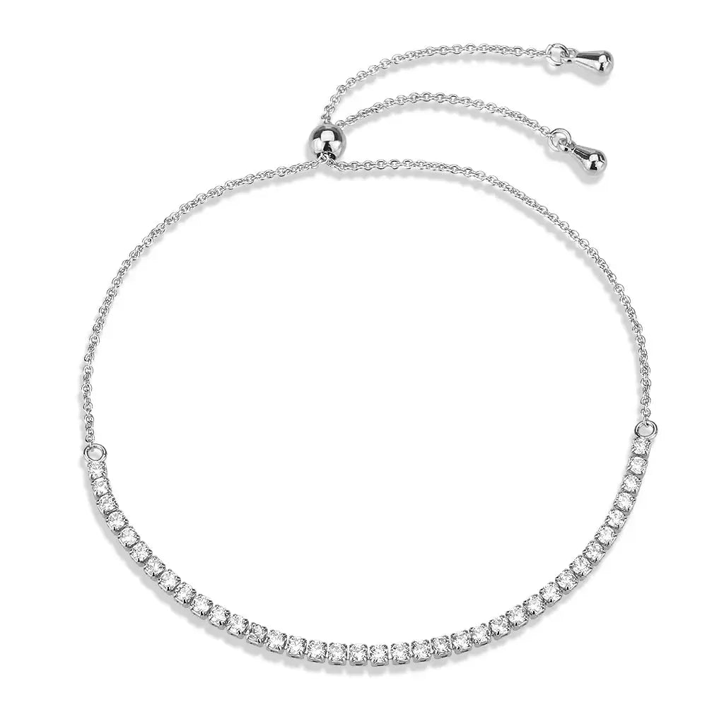3W1637 - Rhodium Brass Bracelet with AAA Grade CZ in Clear - Alamode - Flyclothing LLC