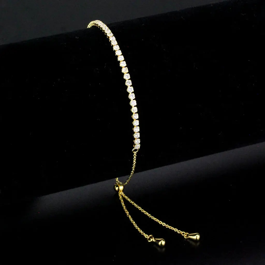 3W1638 - Gold Brass Bracelet with AAA Grade CZ in Clear - Alamode - Flyclothing LLC