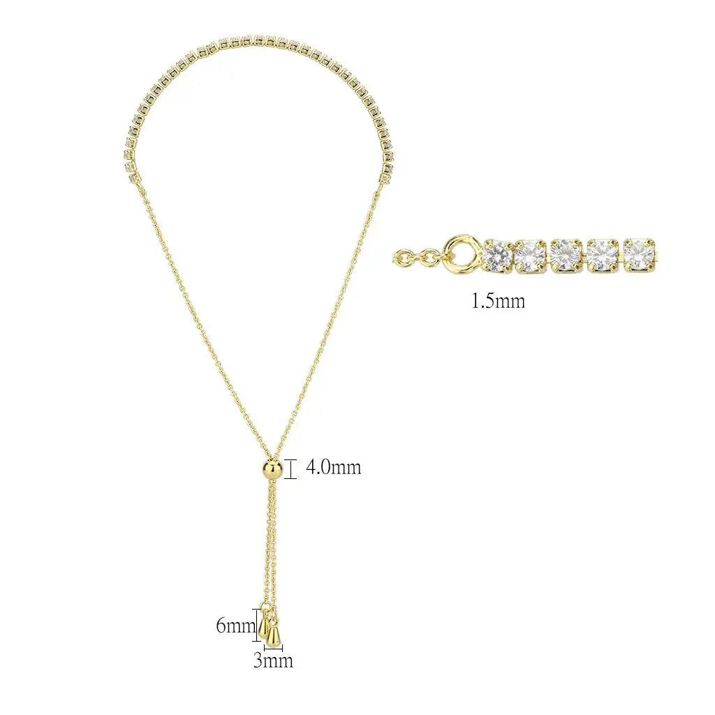 3W1638 - Gold Brass Bracelet with AAA Grade CZ in Clear - Alamode - Flyclothing LLC