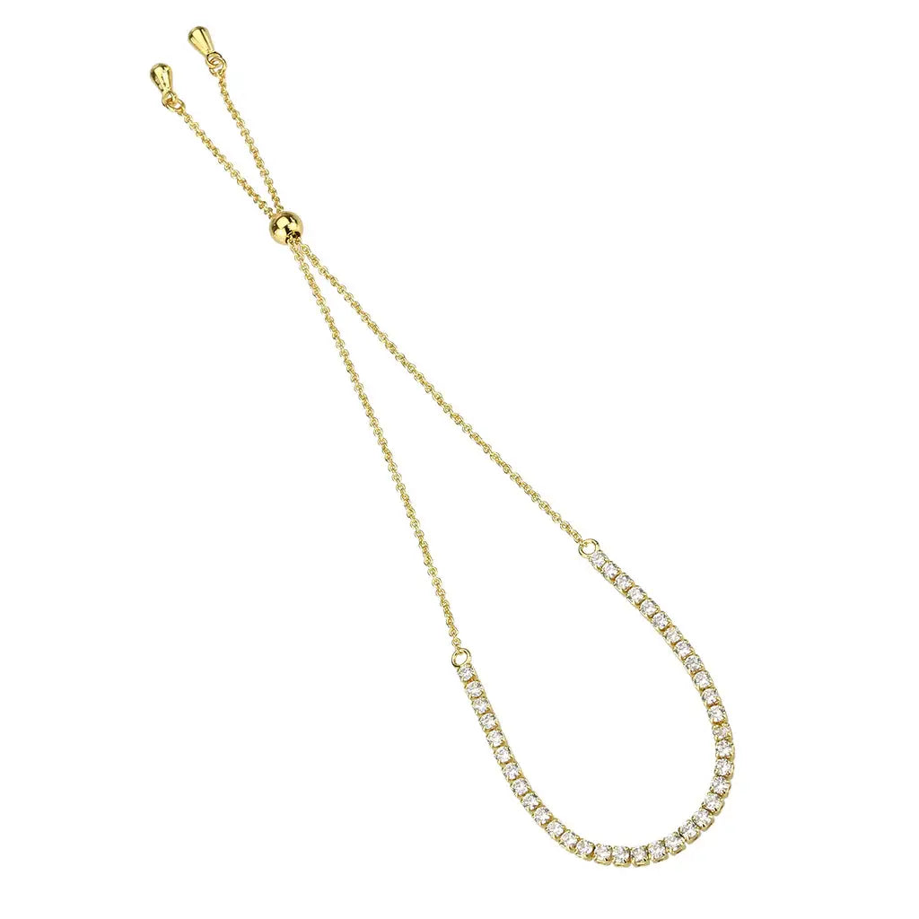 3W1638 - Gold Brass Bracelet with AAA Grade CZ in Clear - Alamode - Flyclothing LLC