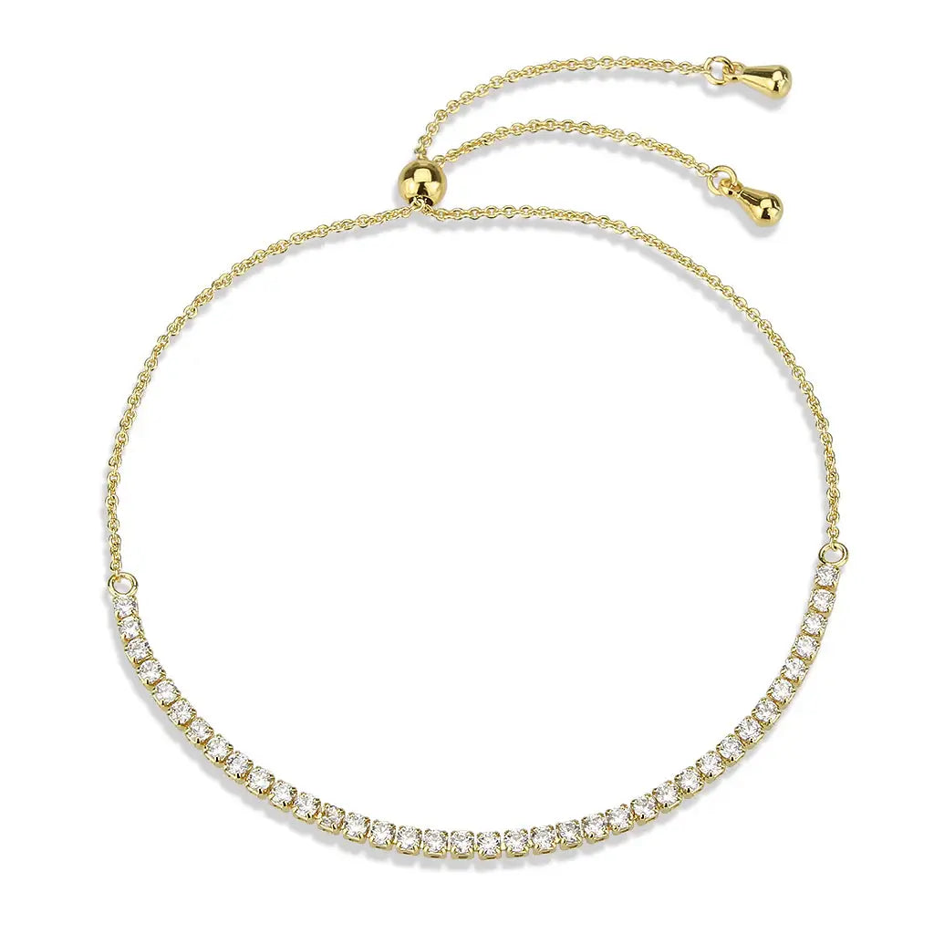 3W1638 - Gold Brass Bracelet with AAA Grade CZ in Clear - Alamode - Flyclothing LLC