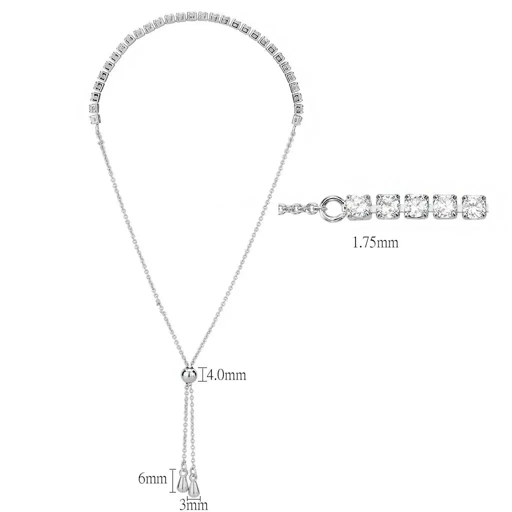 3W1640 - Rhodium Brass Bracelet with AAA Grade CZ in Clear - Alamode - Flyclothing LLC