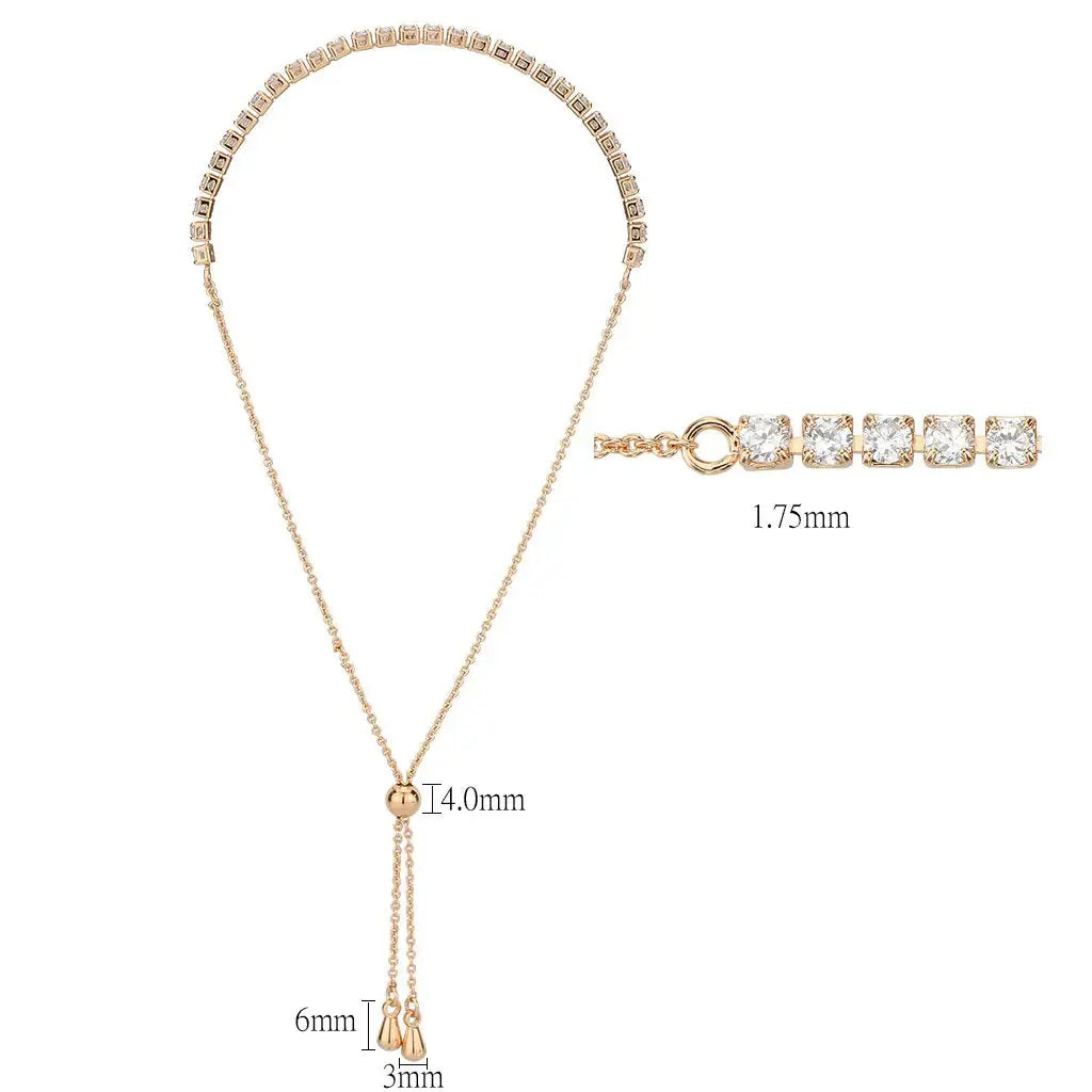 3W1642 - Rose Gold Brass Bracelet with AAA Grade CZ in Clear - Alamode - Flyclothing LLC