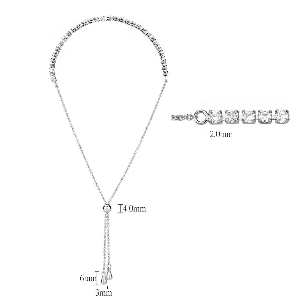 3W1643 - Rhodium Brass Bracelet with AAA Grade CZ in Clear - Alamode - Flyclothing LLC