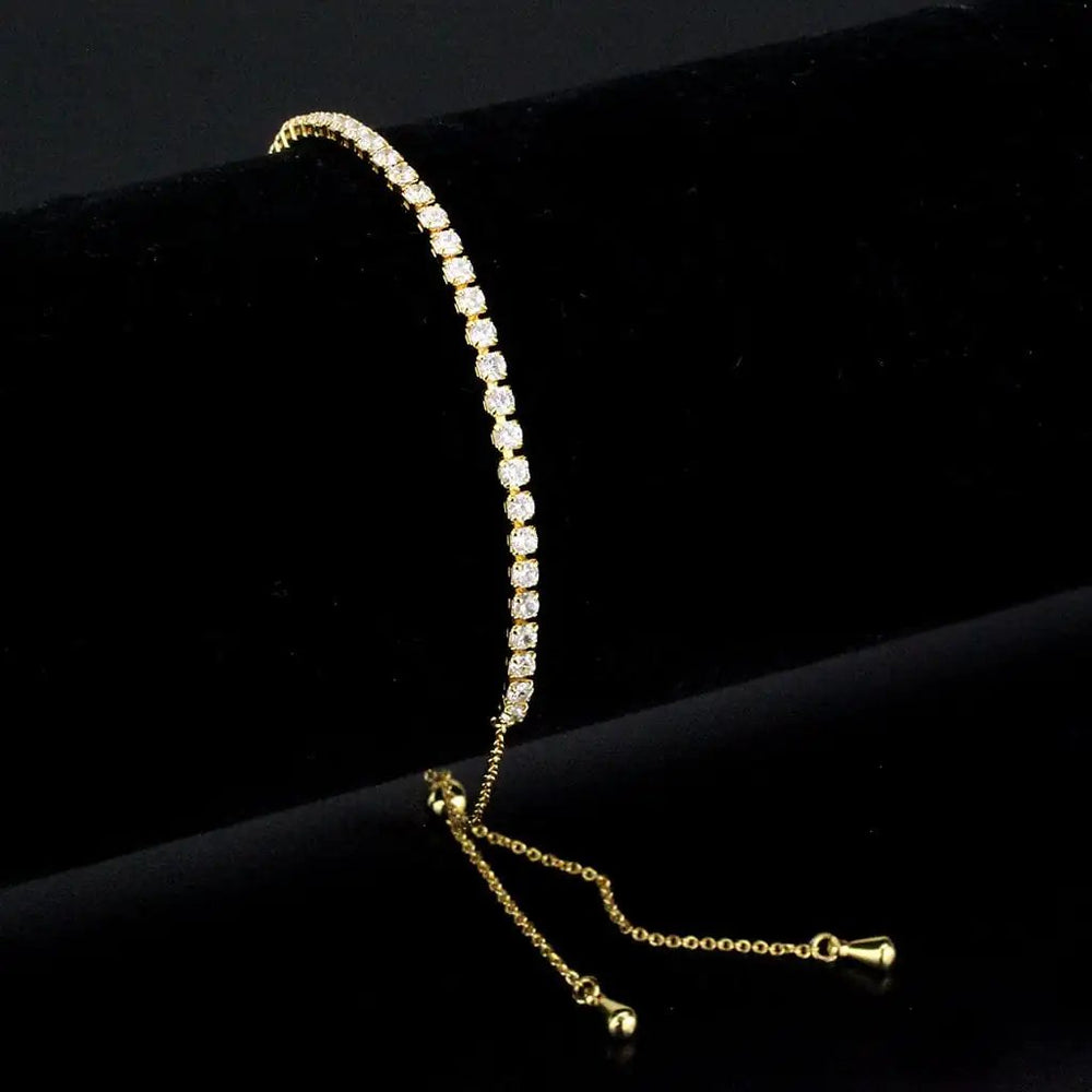 3W1644 - Gold Brass Bracelet with AAA Grade CZ in Clear - Alamode