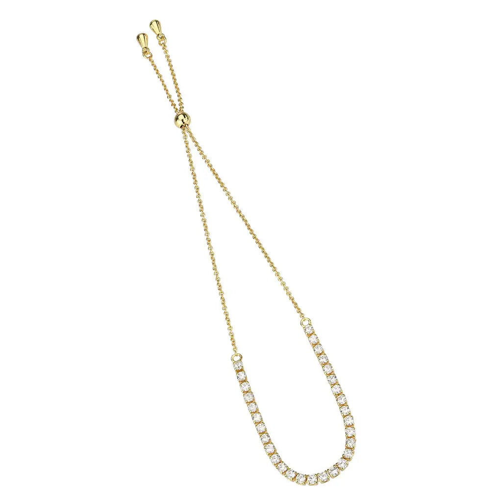3W1644 - Gold Brass Bracelet with AAA Grade CZ in Clear - Alamode - Flyclothing LLC
