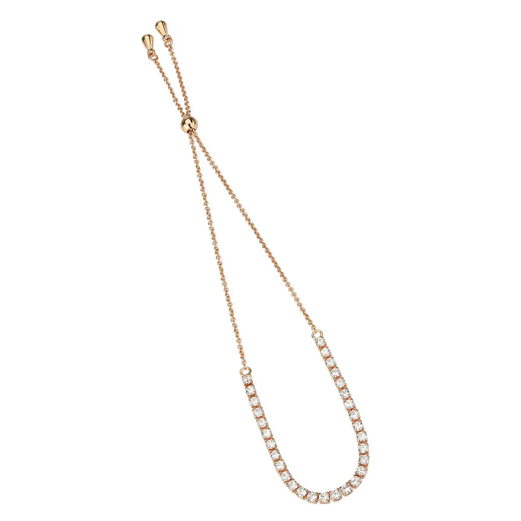 3W1645 - Rose Gold Brass Bracelet with AAA Grade CZ in Clear - Alamode - Flyclothing LLC