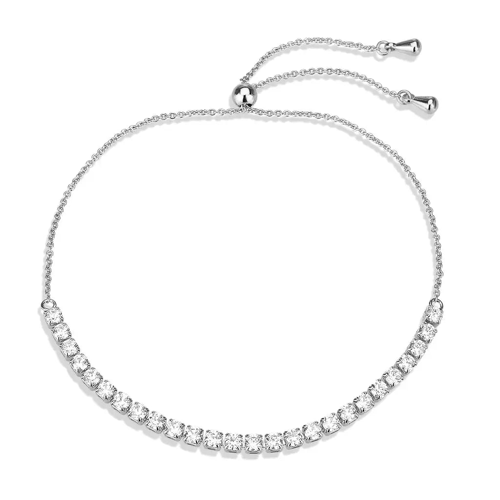 3W1646 - Rhodium Brass Bracelet with AAA Grade CZ in Clear - Alamode - Flyclothing LLC