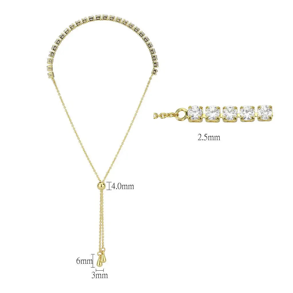 3W1647 - Gold Brass Bracelet with AAA Grade CZ in Clear - Alamode - Flyclothing LLC
