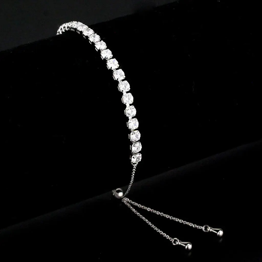 3W1649 - Rhodium Brass Bracelet with AAA Grade CZ in Clear - Alamode - Flyclothing LLC