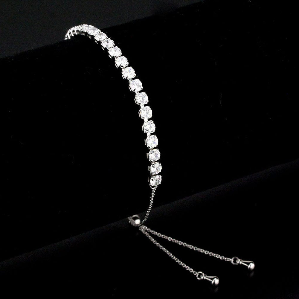 3W1649 - Rhodium Brass Bracelet with AAA Grade CZ in Clear - Alamode