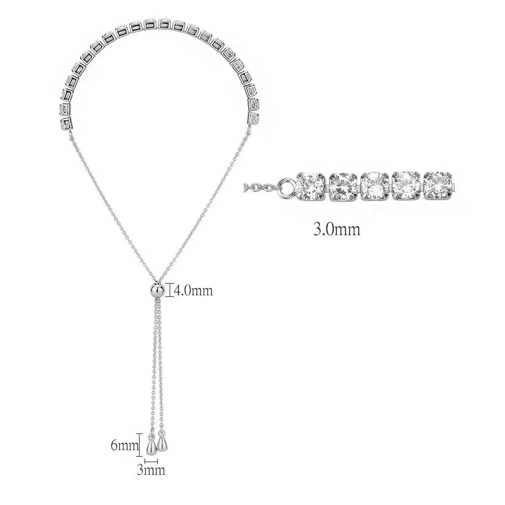 3W1649 - Rhodium Brass Bracelet with AAA Grade CZ in Clear - Alamode - Flyclothing LLC