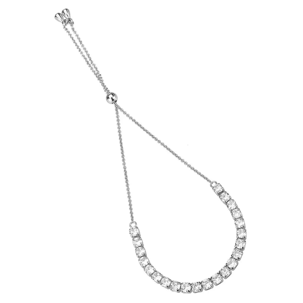 3W1649 - Rhodium Brass Bracelet with AAA Grade CZ in Clear - Alamode - Flyclothing LLC