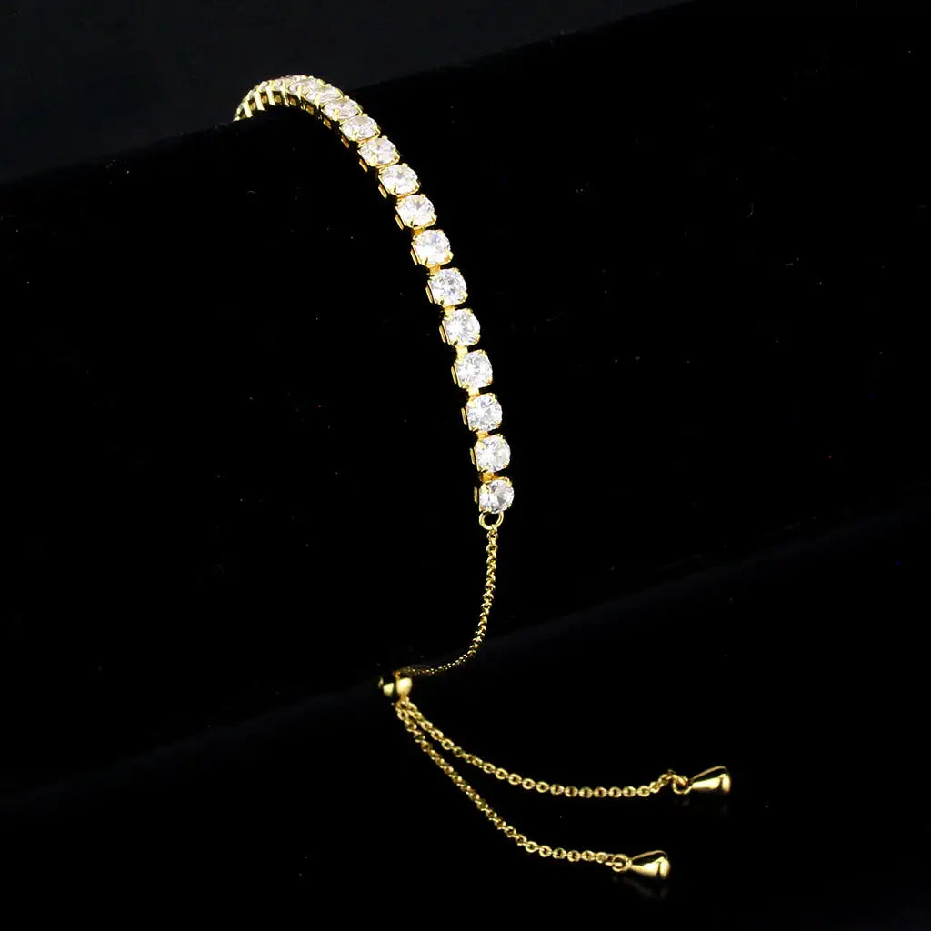 3W1650 - Gold Brass Bracelet with AAA Grade CZ in Clear - Alamode - Flyclothing LLC
