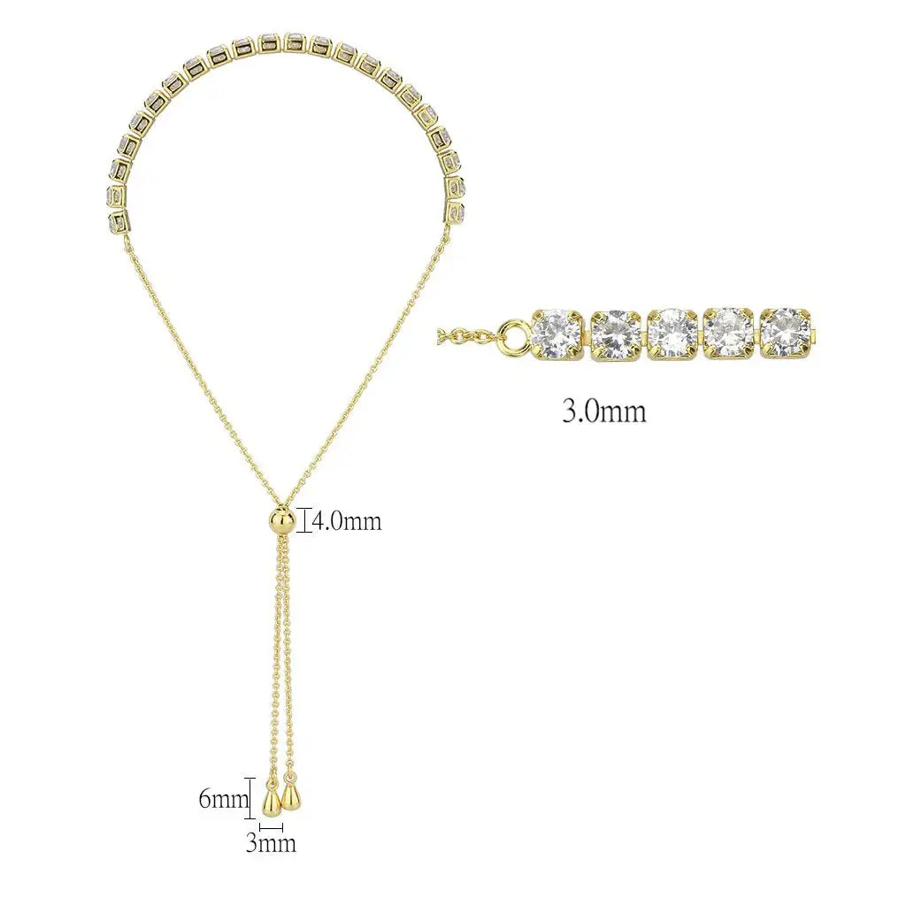 3W1650 - Gold Brass Bracelet with AAA Grade CZ in Clear - Alamode - Flyclothing LLC