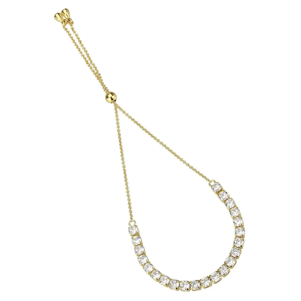 3W1650 - Gold Brass Bracelet with AAA Grade CZ in Clear - Alamode - Flyclothing LLC