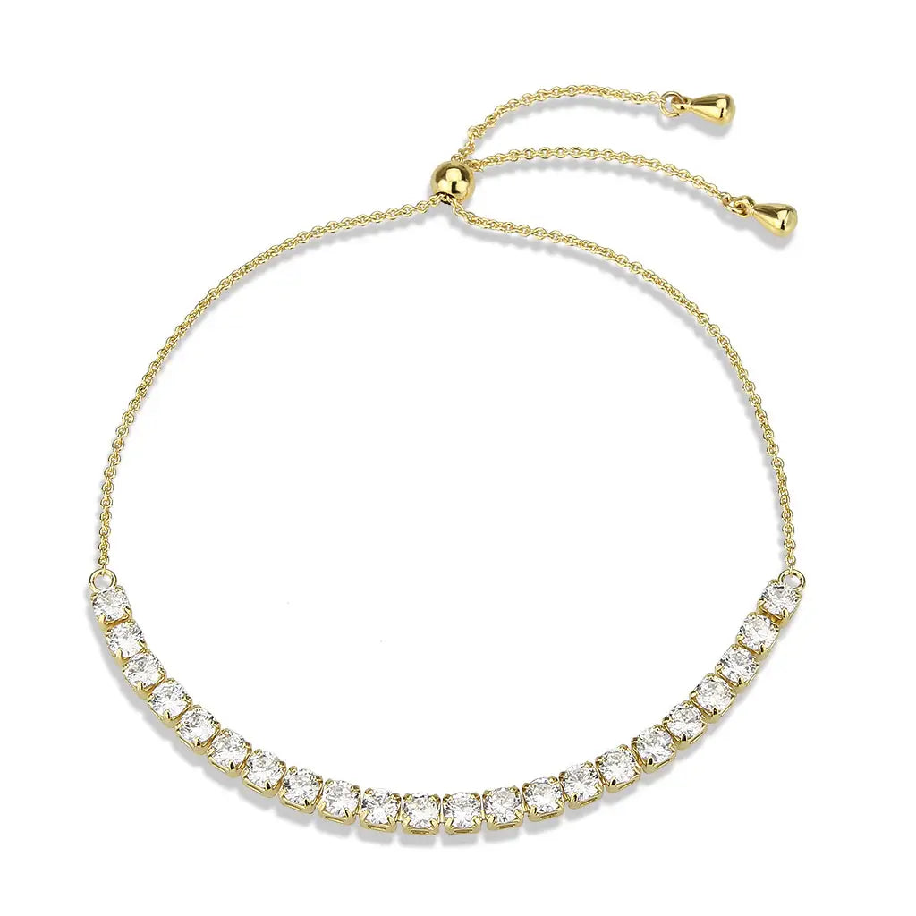 3W1650 - Gold Brass Bracelet with AAA Grade CZ in Clear - Alamode - Flyclothing LLC