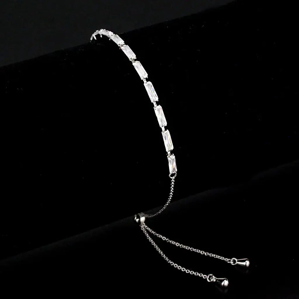 3W1652 - Rhodium Brass Bracelet with AAA Grade CZ in Clear - Alamode - Flyclothing LLC